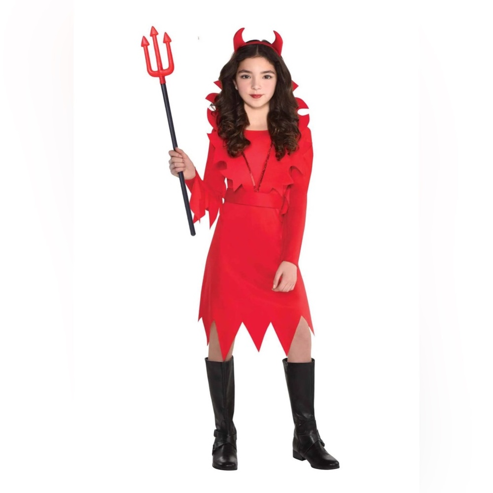 Amscan Devious Devil Girl’s Halloween Costume Small 4-6: Dress, Collar, Headband